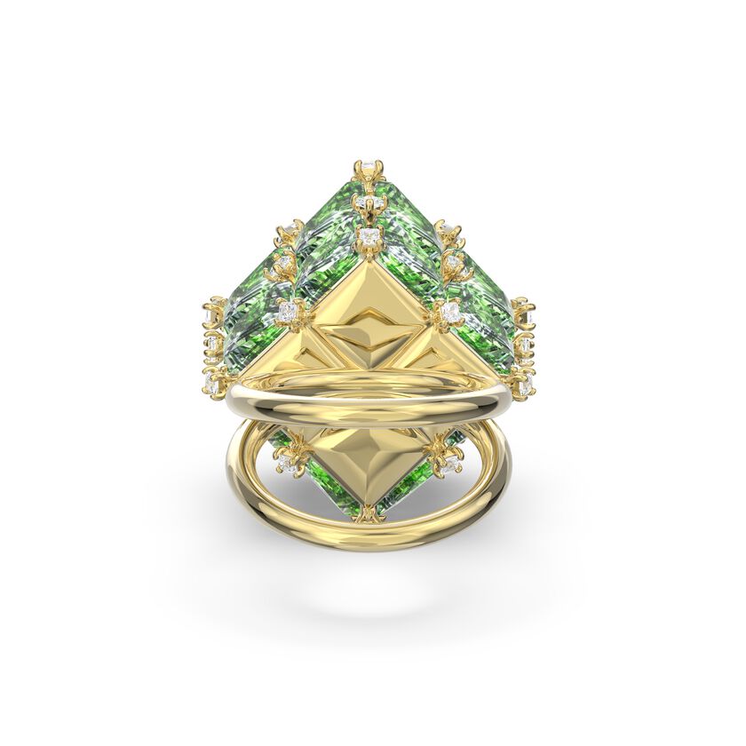 Curiosa cocktail ring, Square, Green, Gold-tone plated